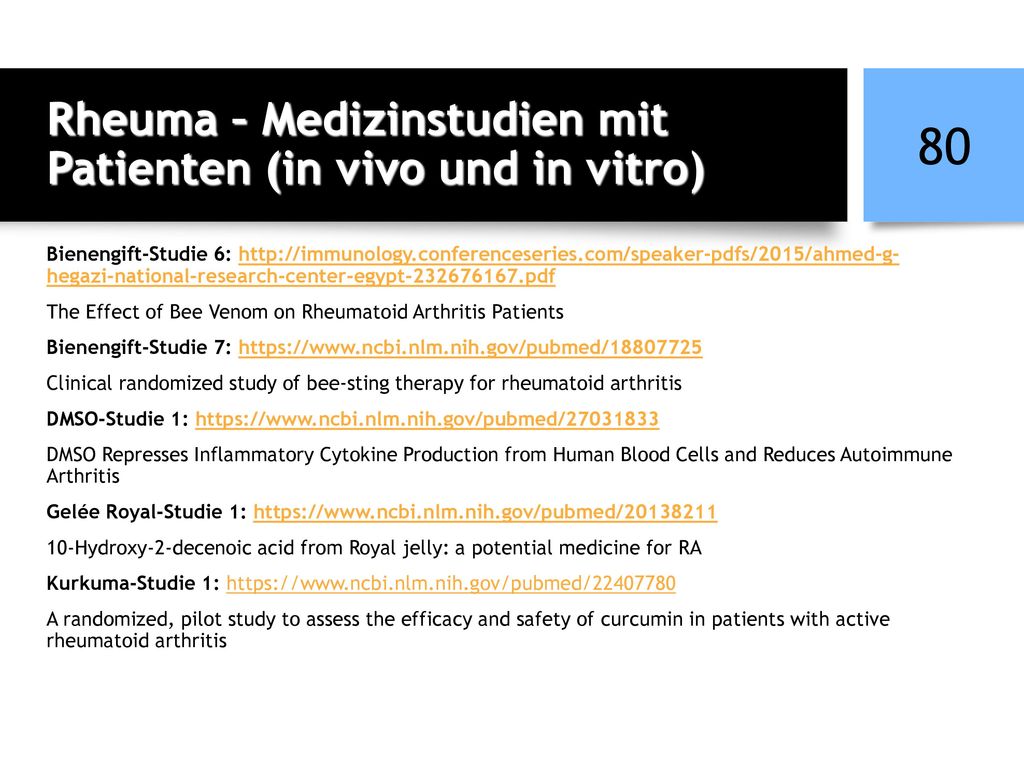 Rheuma – Medizinstudien mit Patienten (in vivo und in vitro)
