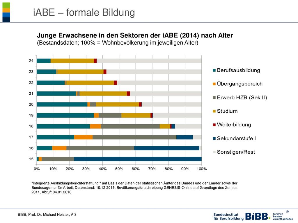 iABE – formale Bildung Junge Erwachsene in den Sektoren der iABE (2014) nach Alter. (Bestandsdaten; 100% = Wohnbevölkerung im jeweiligen Alter)