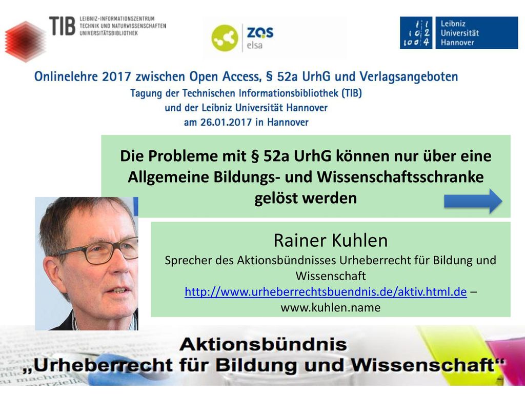 Die Probleme mit § 52a UrhG können nur über eine Allgemeine Bildungs- und Wissenschaftsschranke gelöst werden