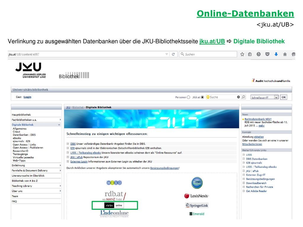 Online-Datenbanken <jku.at/UB>