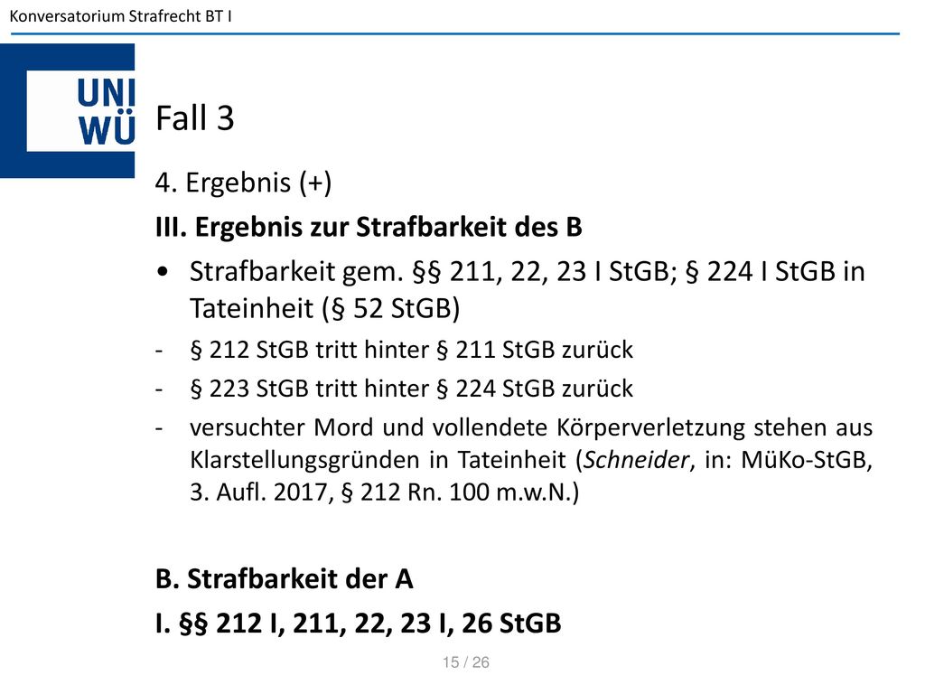 Fall 3 4. Ergebnis (+) III. Ergebnis zur Strafbarkeit des B