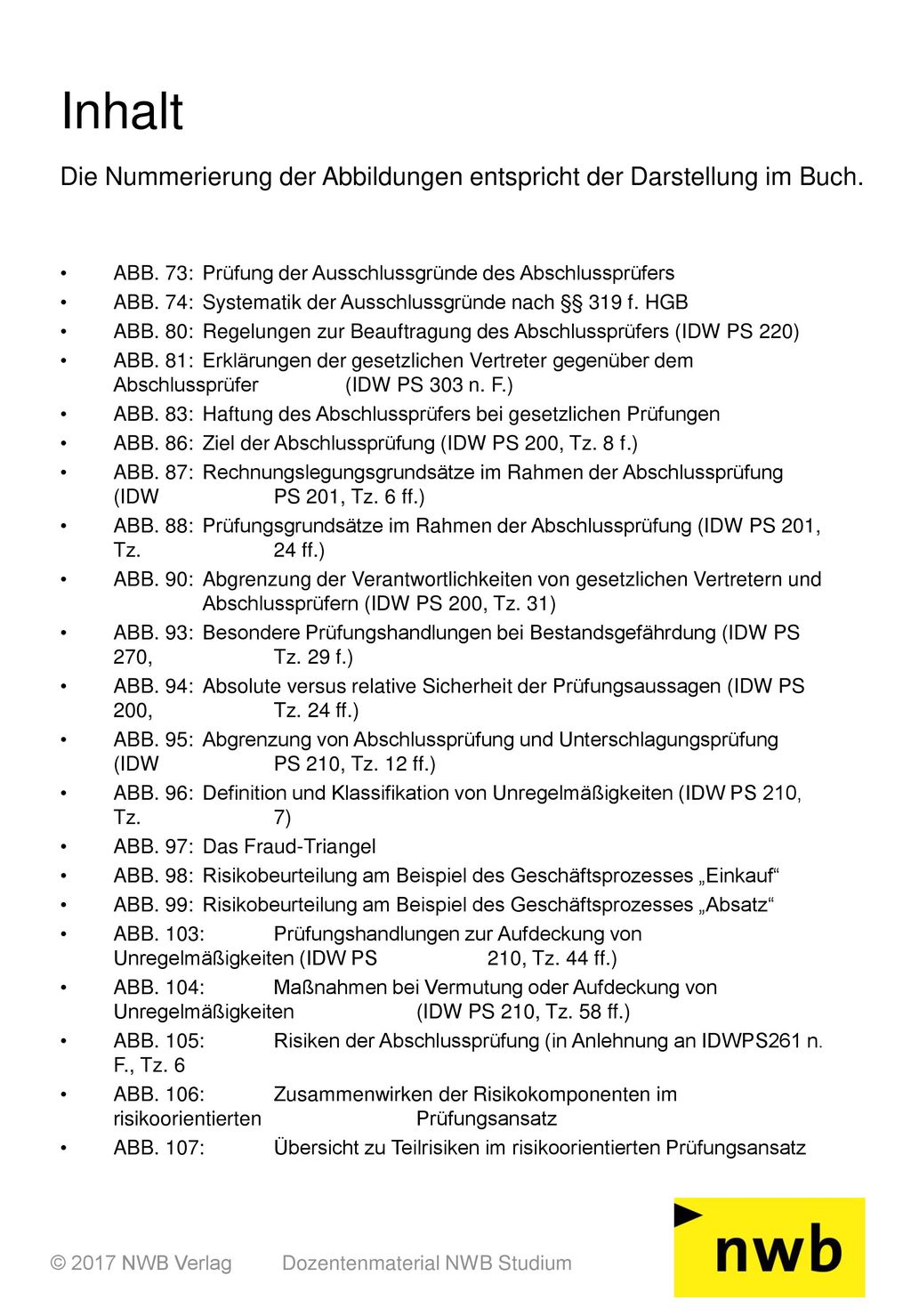 Inhalt Die Nummerierung der Abbildungen entspricht der Darstellung im Buch.