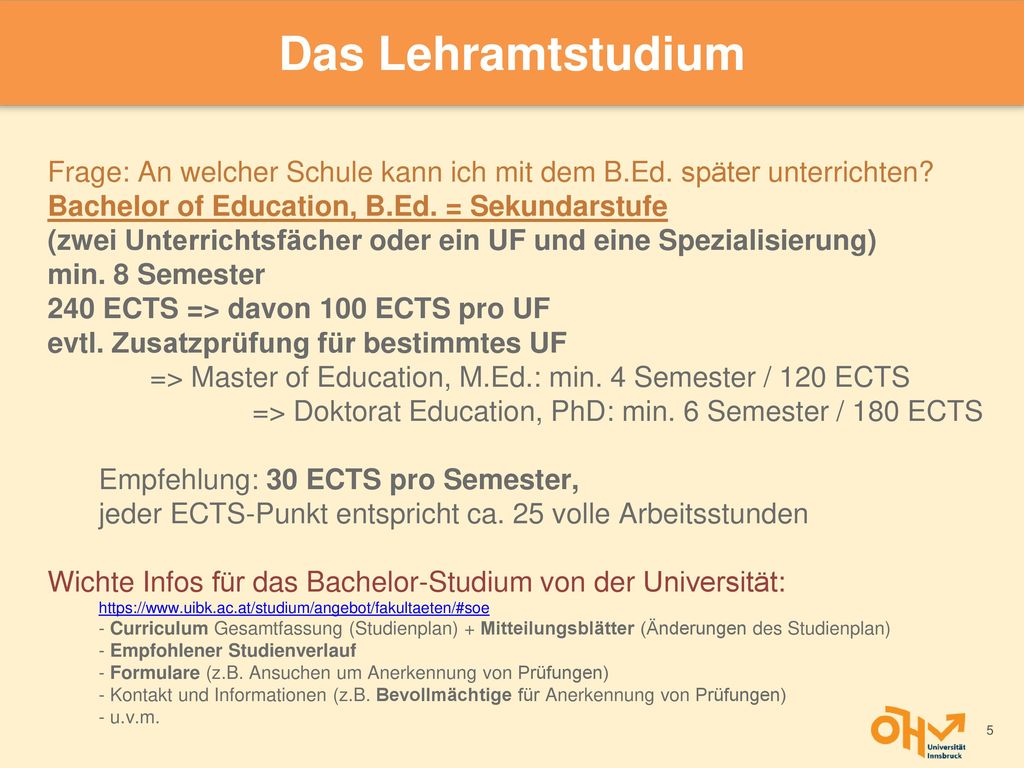 Das Lehramtstudium Frage: An welcher Schule kann ich mit dem B.Ed. später unterrichten Bachelor of Education, B.Ed. = Sekundarstufe.
