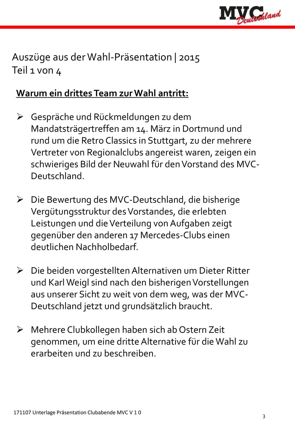 Auszüge aus der Wahl-Präsentation | 2015 Teil 1 von 4