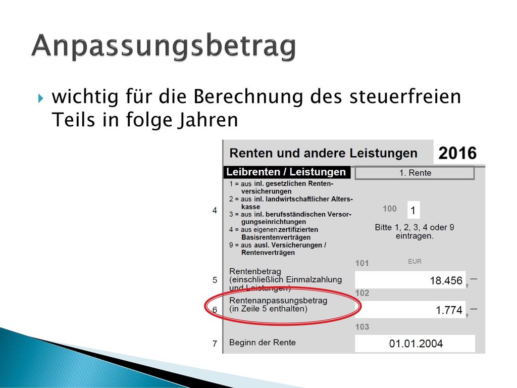 Anpassungsbetrag wichtig für die Berechnung des steuerfreien Teils in folge Jahren