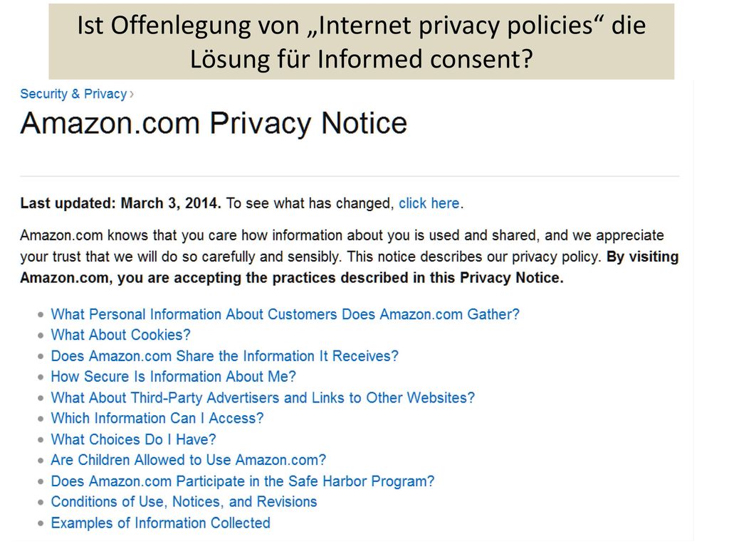 Ist Offenlegung von „Internet privacy policies die Lösung für Informed consent