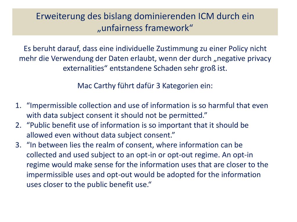 Mac Carthy führt dafür 3 Kategorien ein: