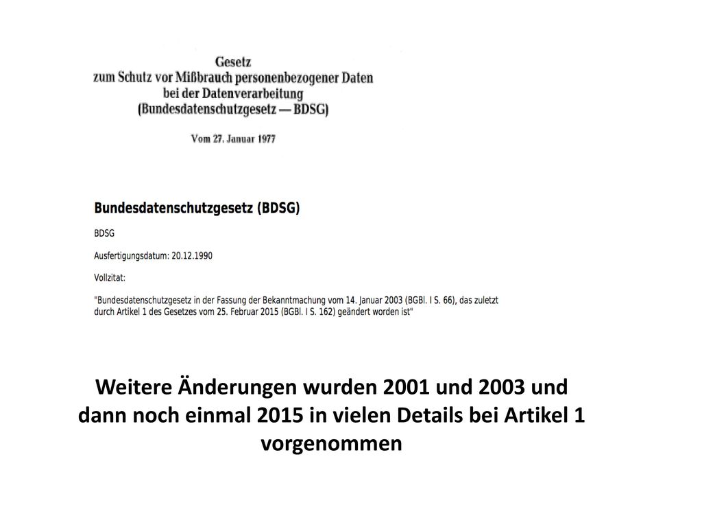 Weitere Änderungen wurden 2001 und 2003 und dann noch einmal 2015 in vielen Details bei Artikel 1 vorgenommen