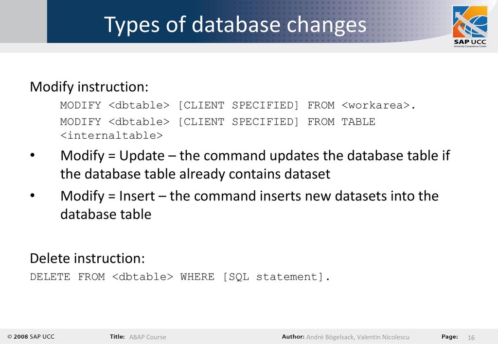 Types of database changes