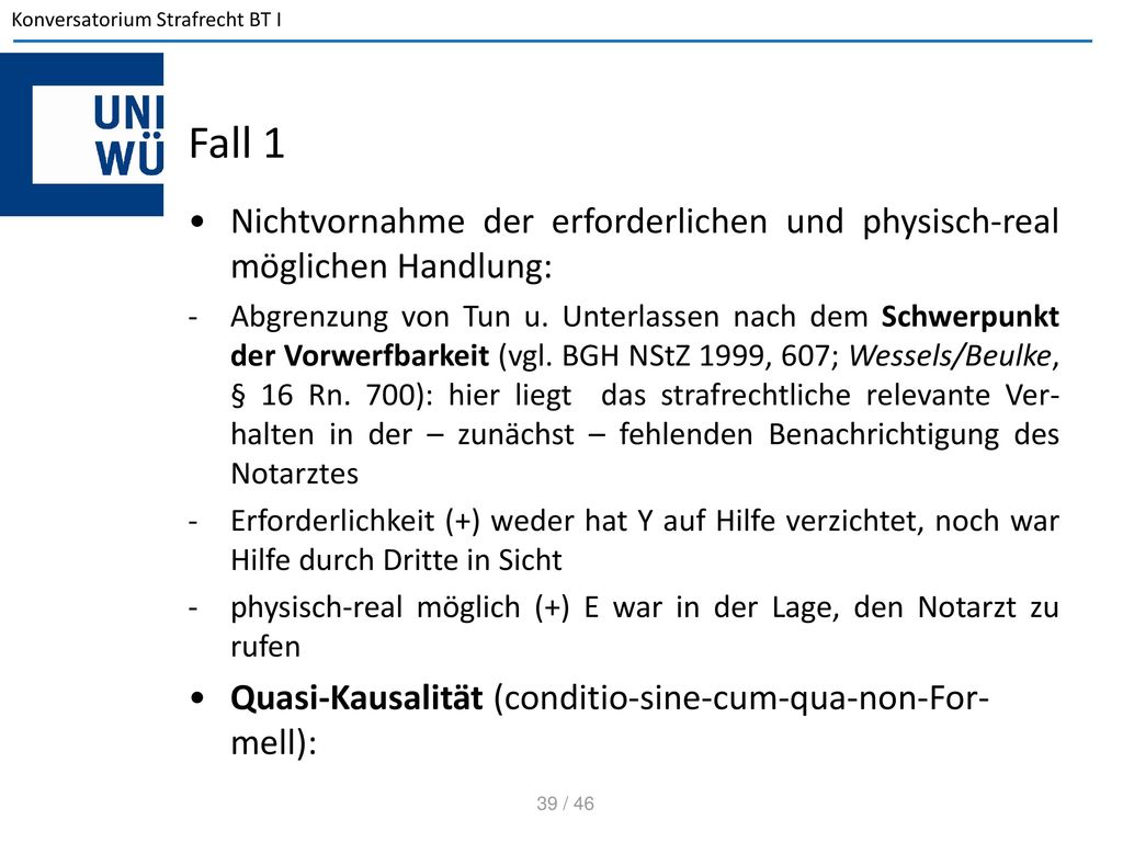 Fall 1 Nichtvornahme der erforderlichen und physisch-real möglichen Handlung: