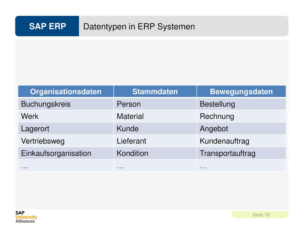 Datentypen in ERP Systemen