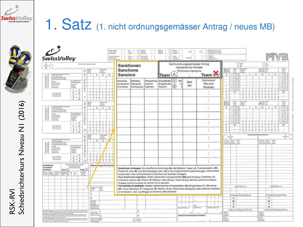 1. Satz (1. nicht ordnungsgemässer Antrag / neues MB)