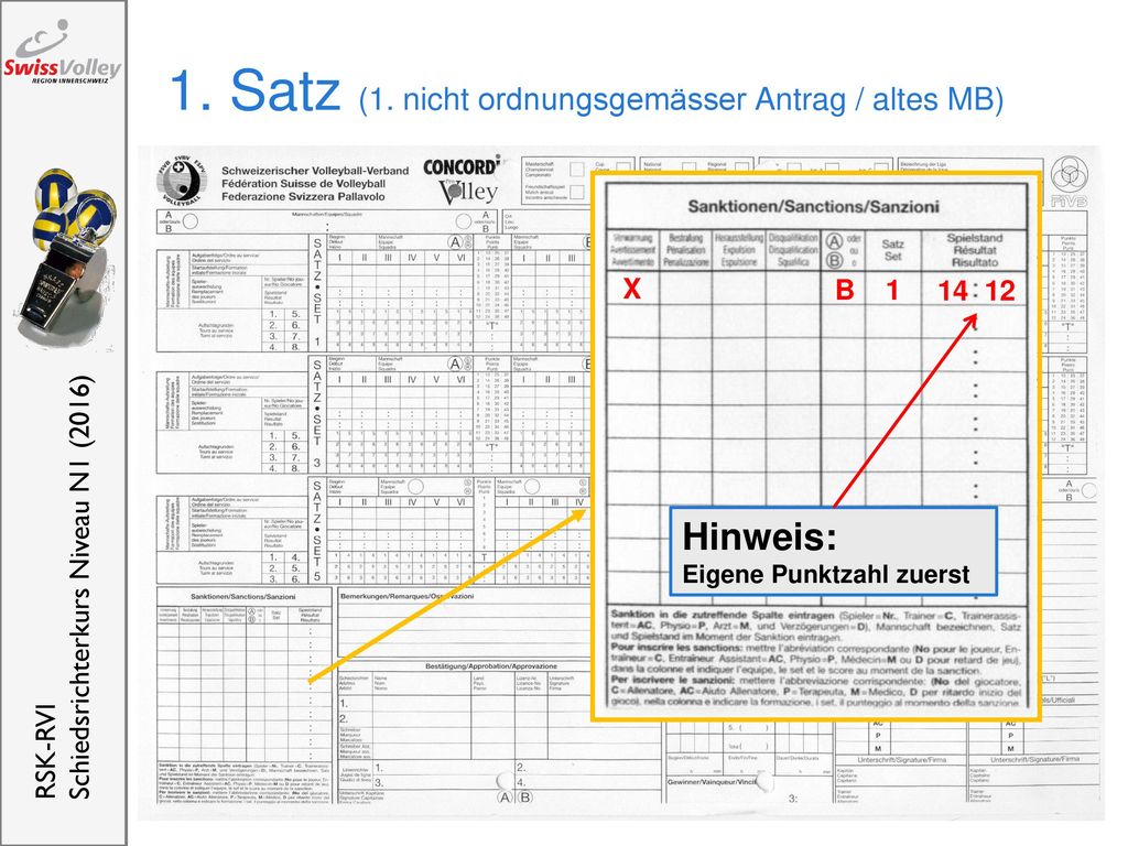 1. Satz (1. nicht ordnungsgemässer Antrag / altes MB)