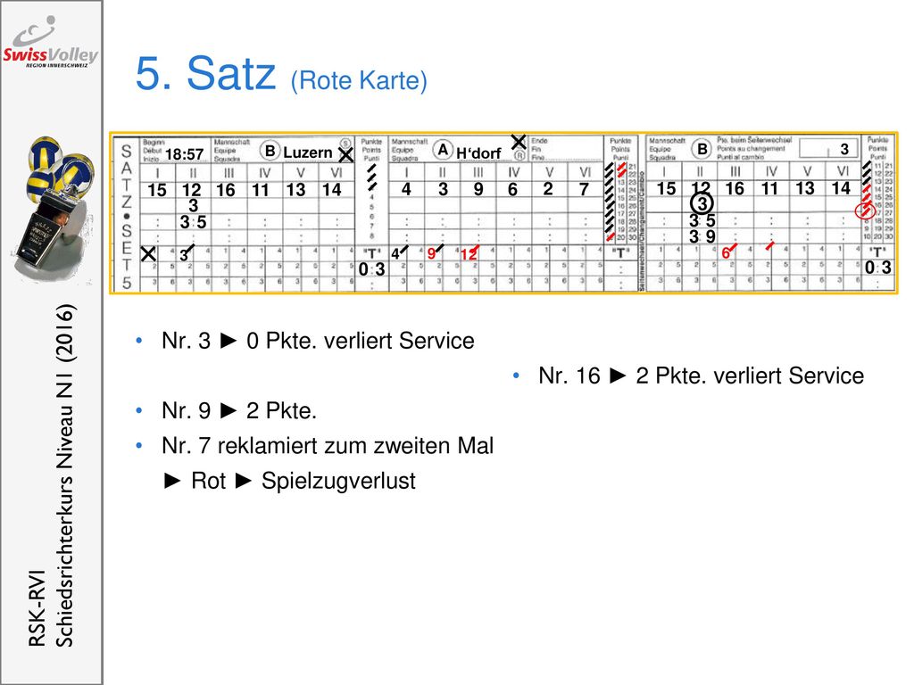 5. Satz (Rote Karte) Nr. 3 ► 0 Pkte. verliert Service
