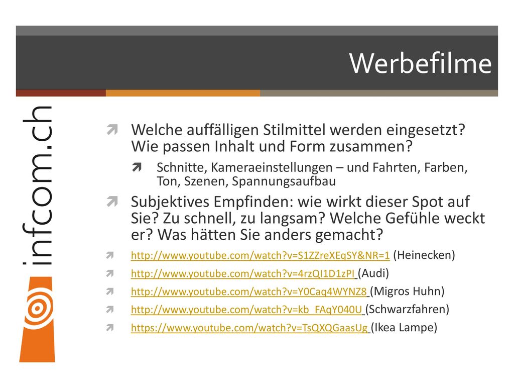 Werbefilme Welche auffälligen Stilmittel werden eingesetzt Wie passen Inhalt und Form zusammen