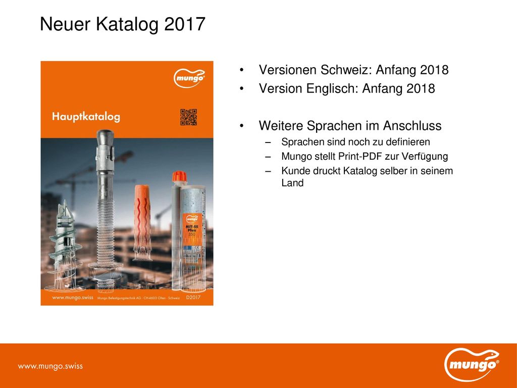 Neuer Katalog 2017 Versionen Schweiz: Anfang 2018