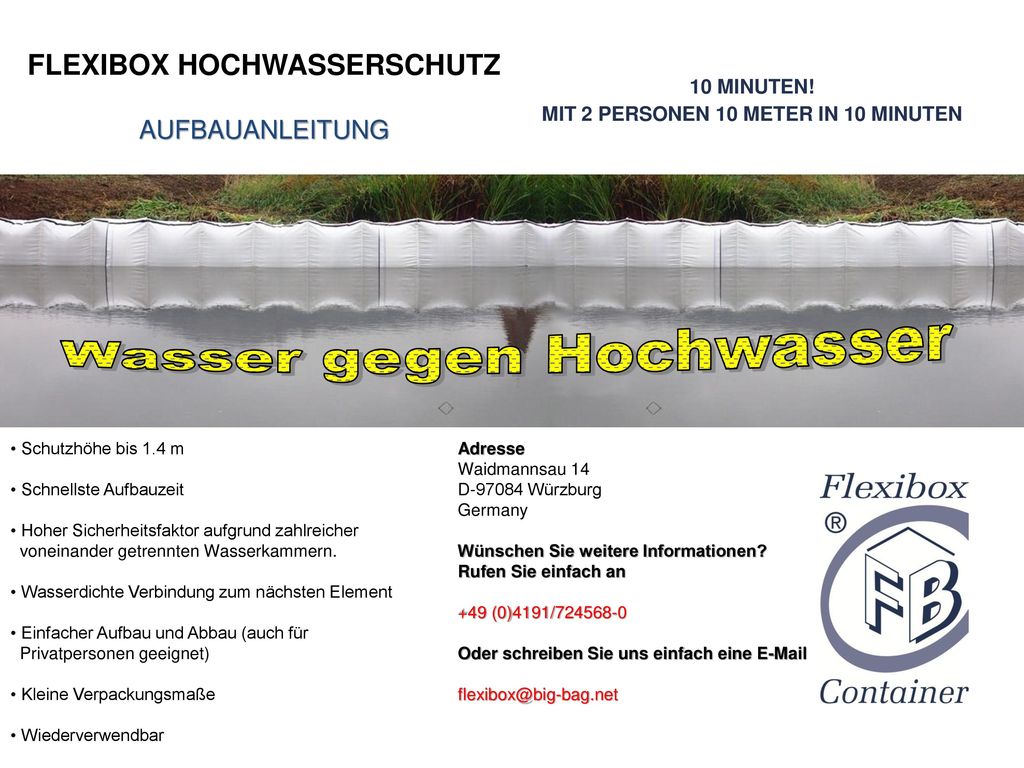 FLEXIBOX HOCHWASSERSCHUTZ MIT 2 PERSONEN 10 METER IN 10 MINUTEN