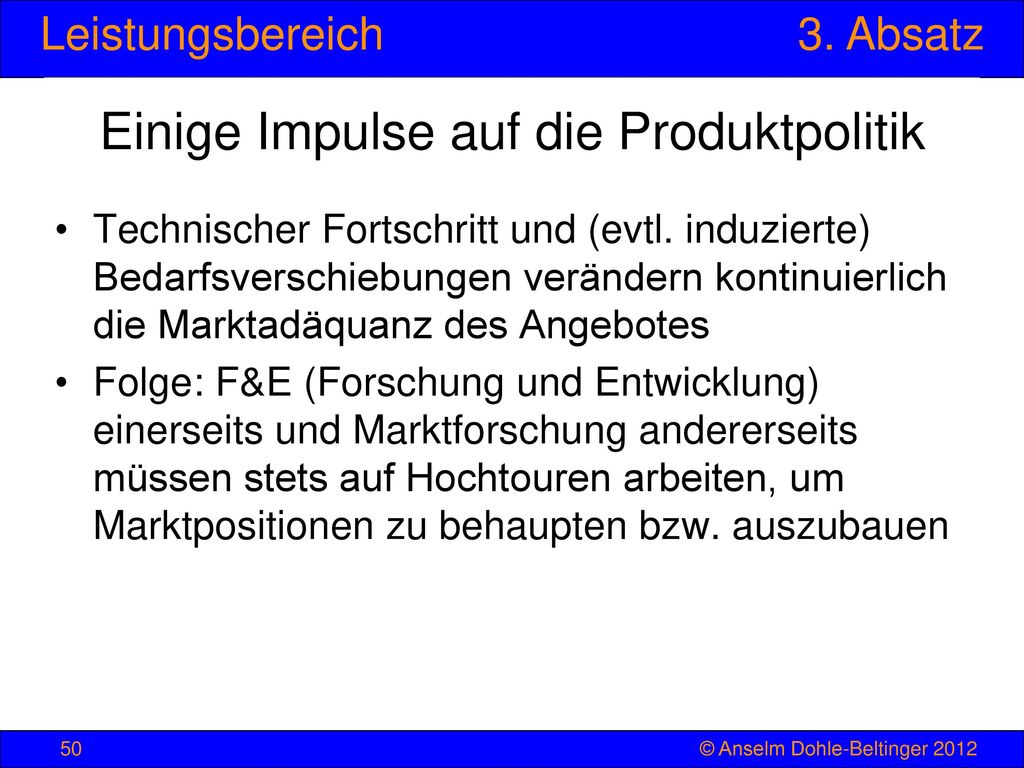Einige Impulse auf die Produktpolitik