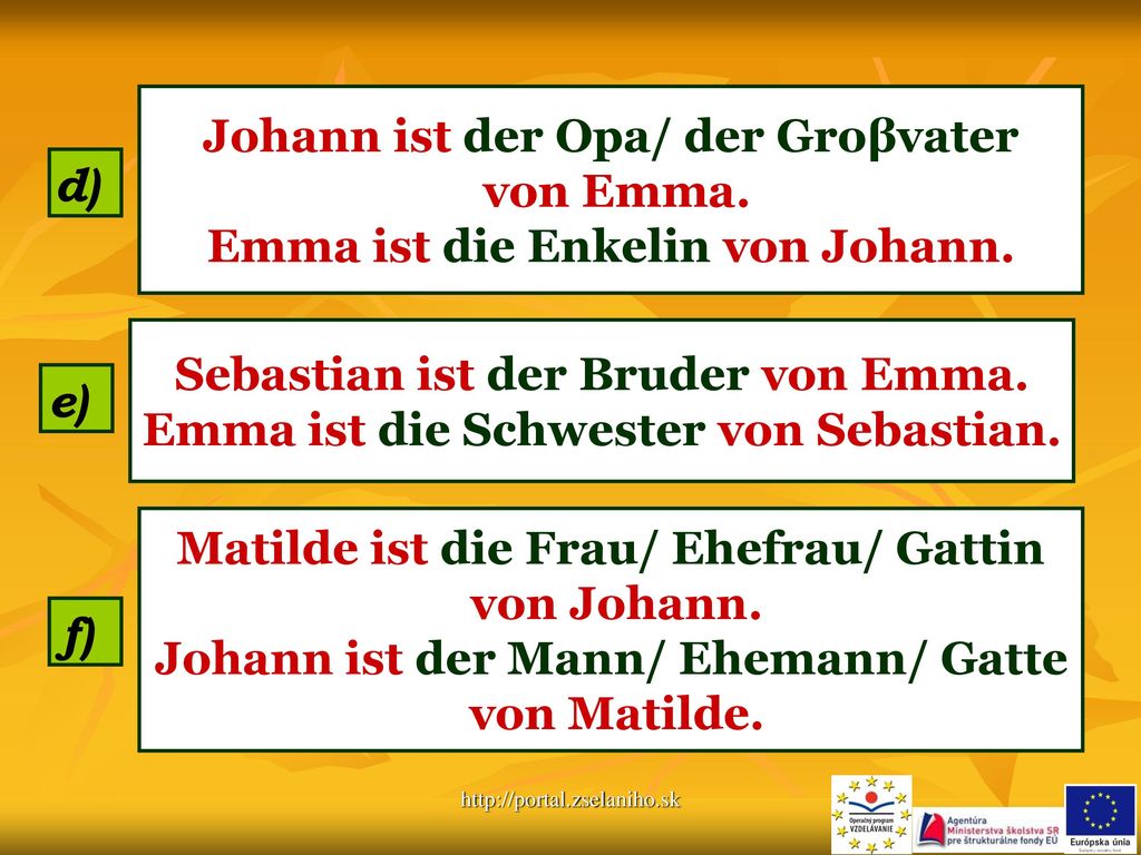 d) e) f) Johann ist der Opa/ der Groβvater von Emma.