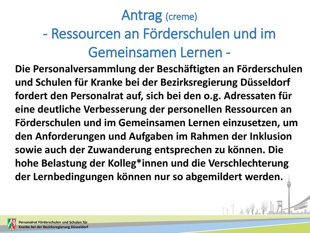 Antrag (creme) - Ressourcen an Förderschulen und im Gemeinsamen Lernen -