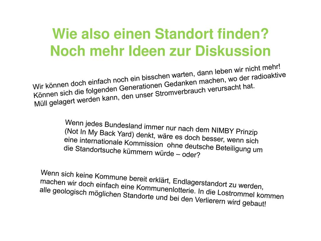 Wie also einen Standort finden Noch mehr Ideen zur Diskussion