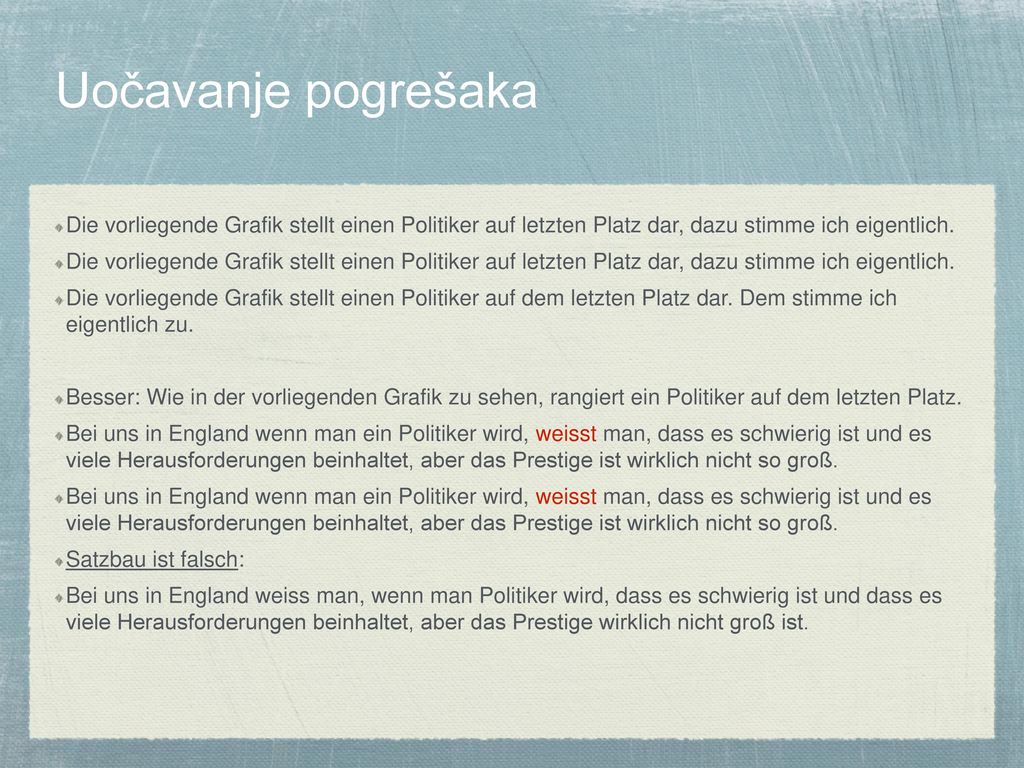 Uočavanje pogrešaka Die vorliegende Grafik stellt einen Politiker auf letzten Platz dar, dazu stimme ich eigentlich.