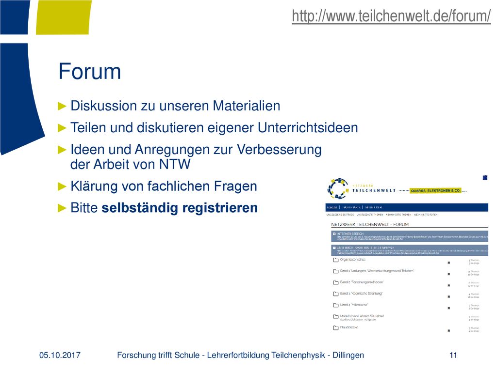 Forschung trifft Schule - Lehrerfortbildung Teilchenphysik - Dillingen