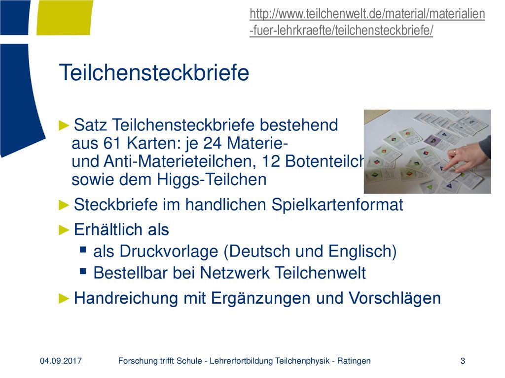 Forschung trifft Schule - Lehrerfortbildung Teilchenphysik - Ratingen
