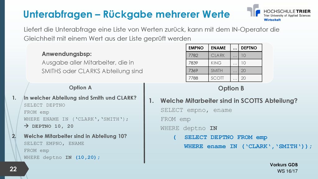 Abfragesprache sql in oracle ppt herunterladen