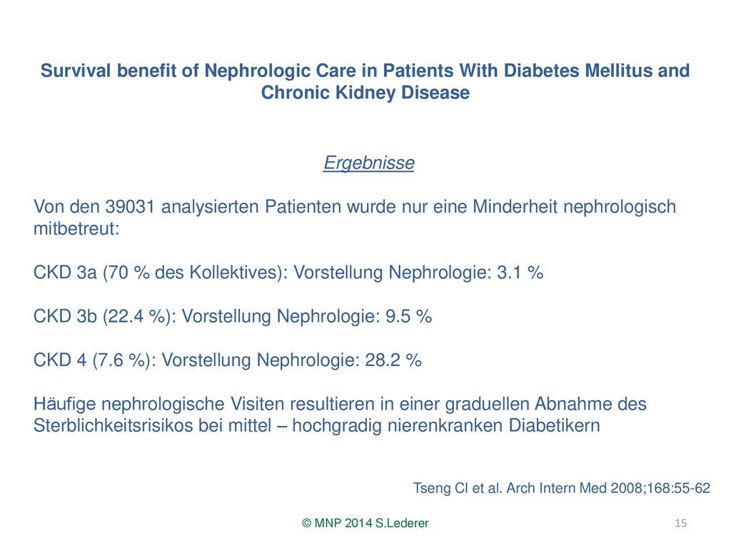 CKD 3a (70 % des Kollektives): Vorstellung Nephrologie: 3.1 %