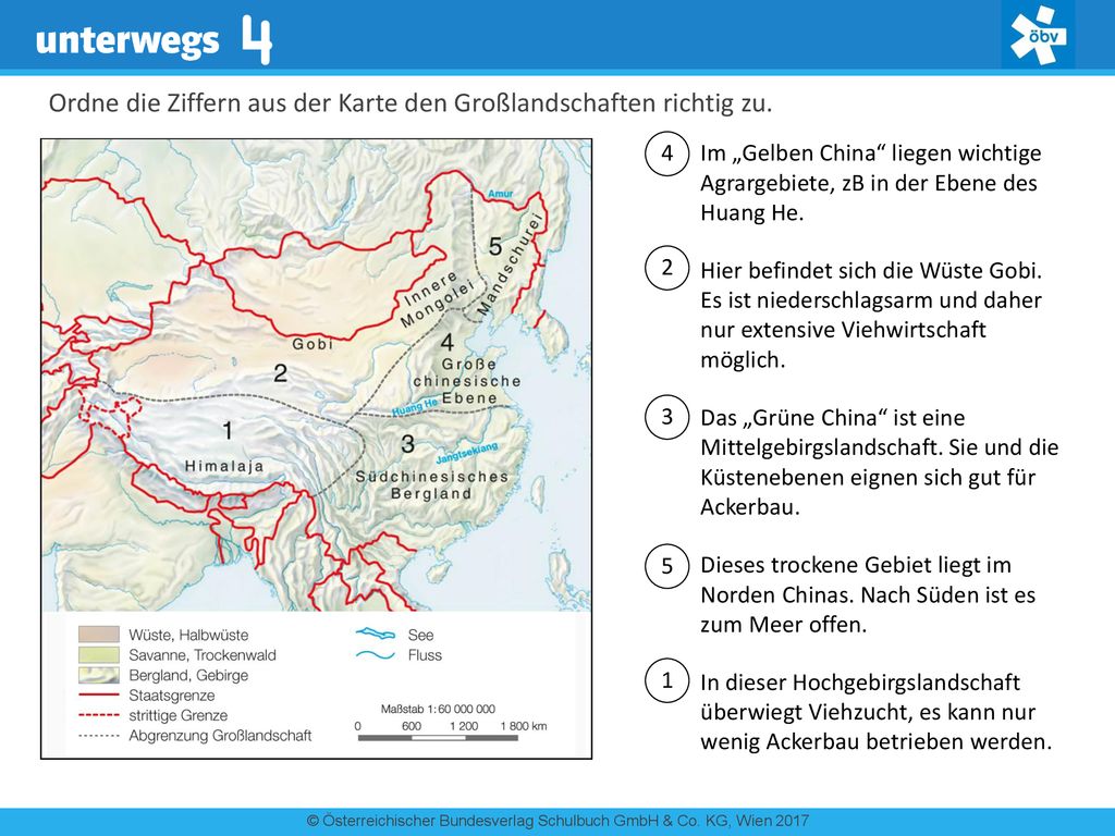 Ordne die Ziffern aus der Karte den Großlandschaften richtig zu.