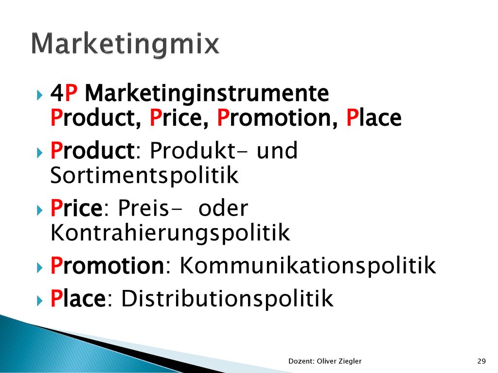 Marketingmix 4P Marketinginstrumente Product, Price, Promotion, Place