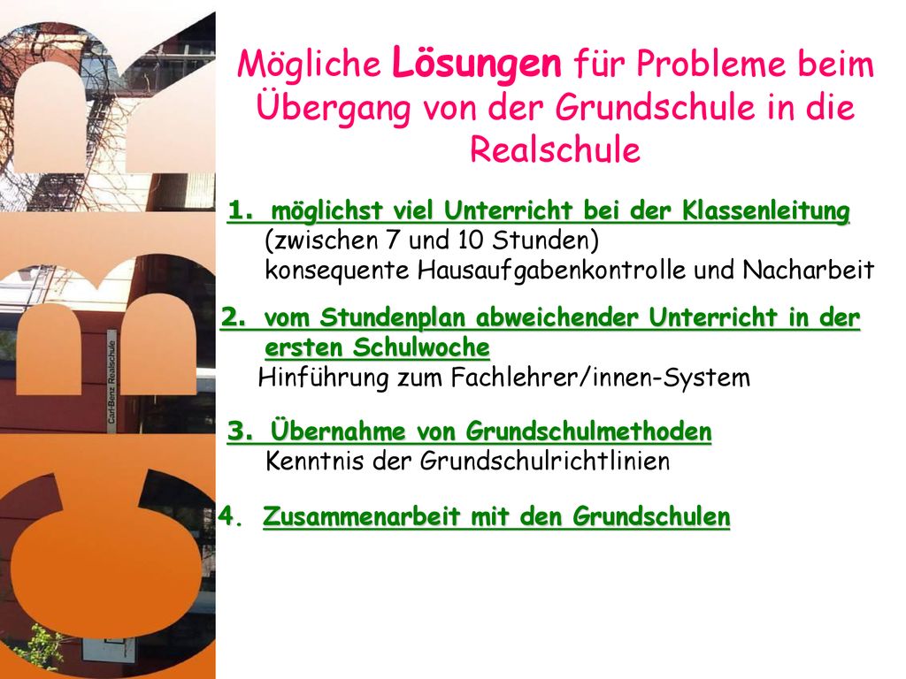 Mögliche Lösungen für Probleme beim Übergang von der Grundschule in die Realschule