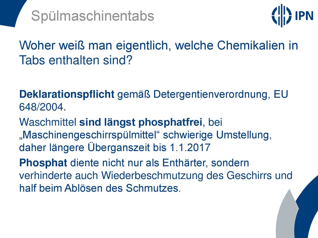 Spülmaschinentabs Woher weiß man eigentlich, welche Chemikalien in Tabs enthalten sind
