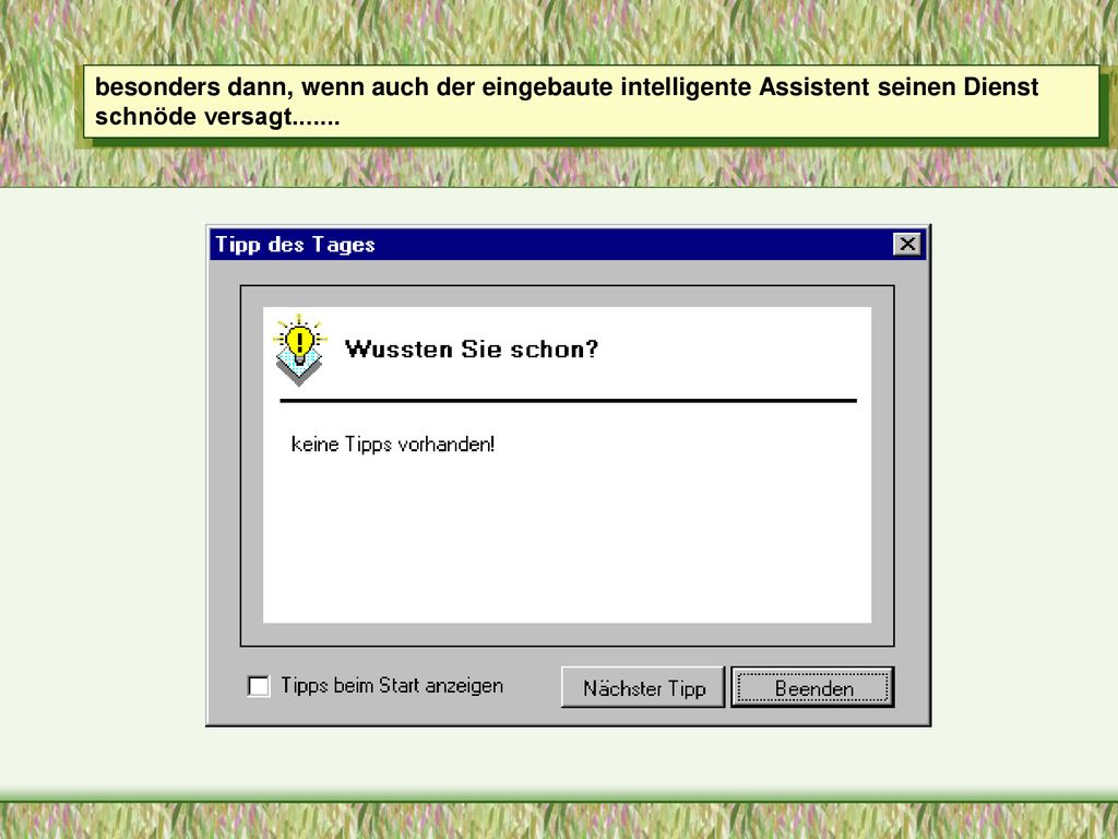 besonders dann, wenn auch der eingebaute intelligente Assistent seinen Dienst schnöde versagt