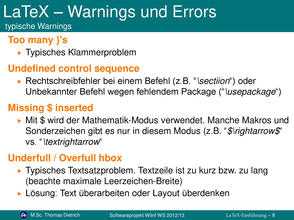 LaTeX – Warnings und Errors typische Warnings