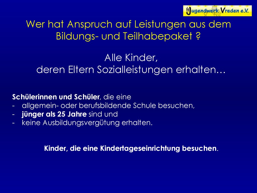 Wer hat Anspruch auf Leistungen aus dem Bildungs- und Teilhabepaket