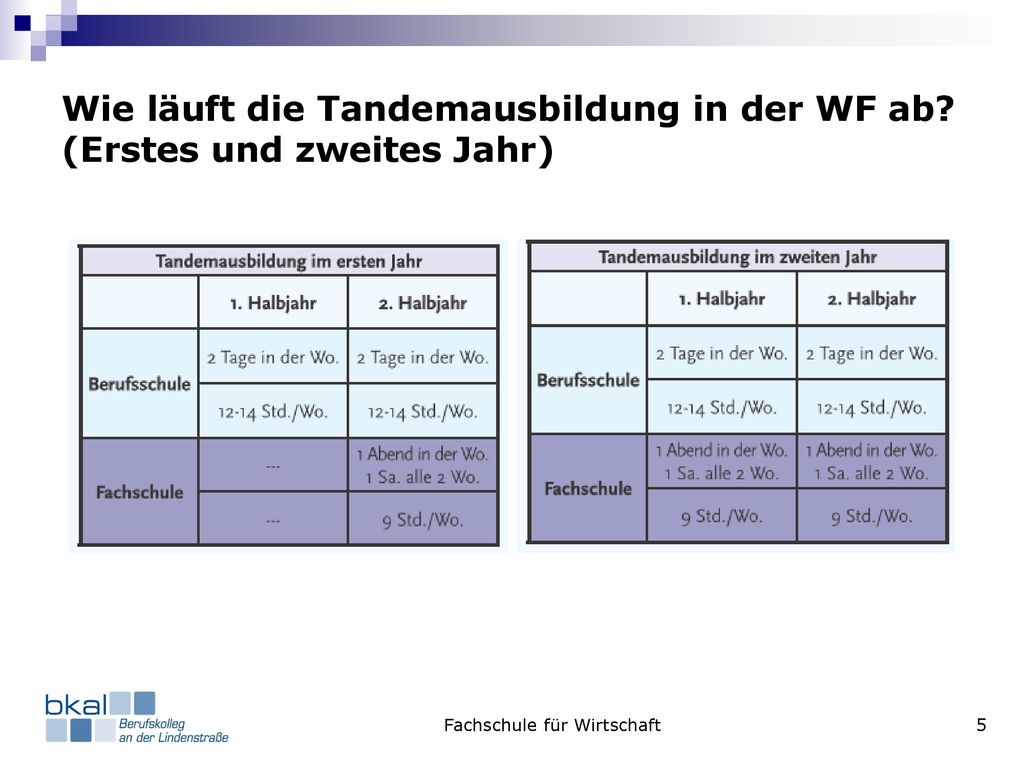 Wie läuft die Tandemausbildung in der WF ab (Erstes und zweites Jahr)