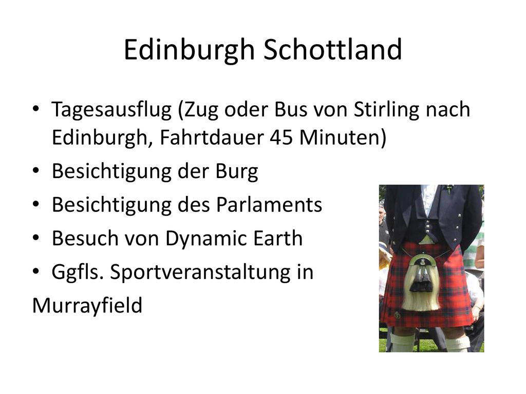 Edinburgh Schottland Tagesausflug (Zug oder Bus von Stirling nach Edinburgh, Fahrtdauer 45 Minuten)