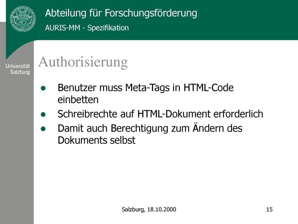 Authorisierung Benutzer muss Meta-Tags in HTML-Code einbetten