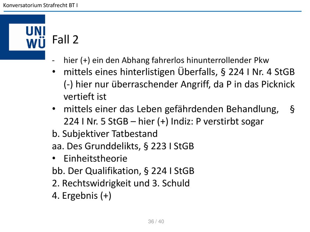 Fall 2 hier (+) ein den Abhang fahrerlos hinunterrollender Pkw.