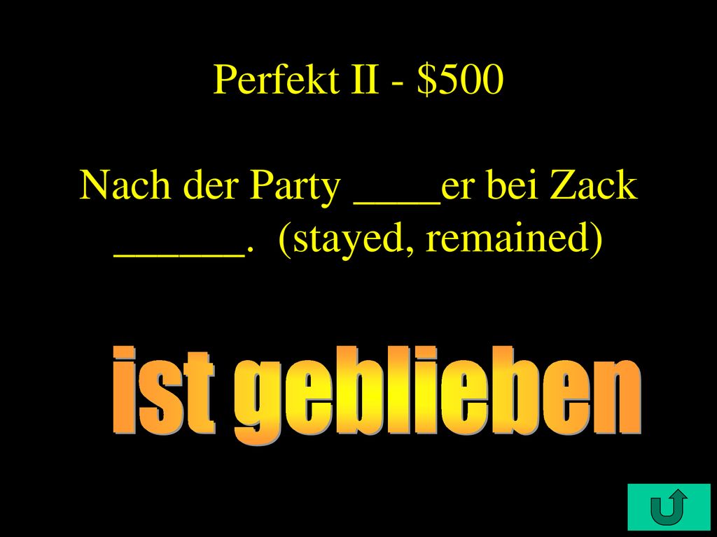 Perfekt II - $500 Nach der Party ____er bei Zack ______