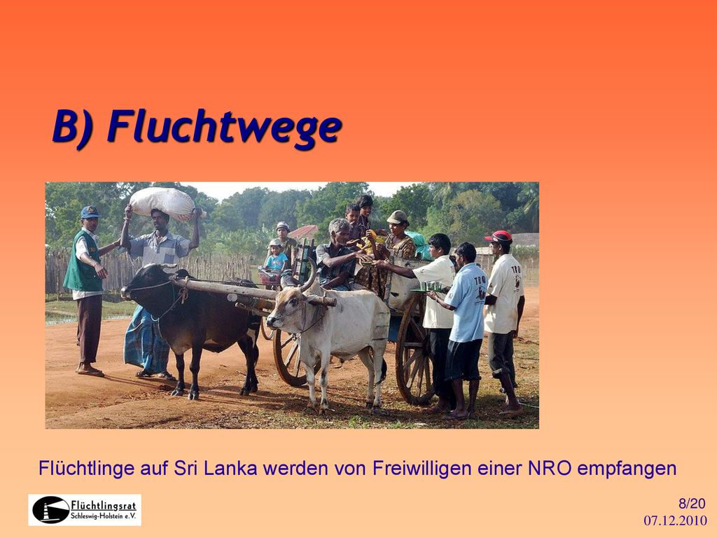 B) Fluchtwege Flüchtlinge auf Sri Lanka werden von Freiwilligen einer NRO empfangen