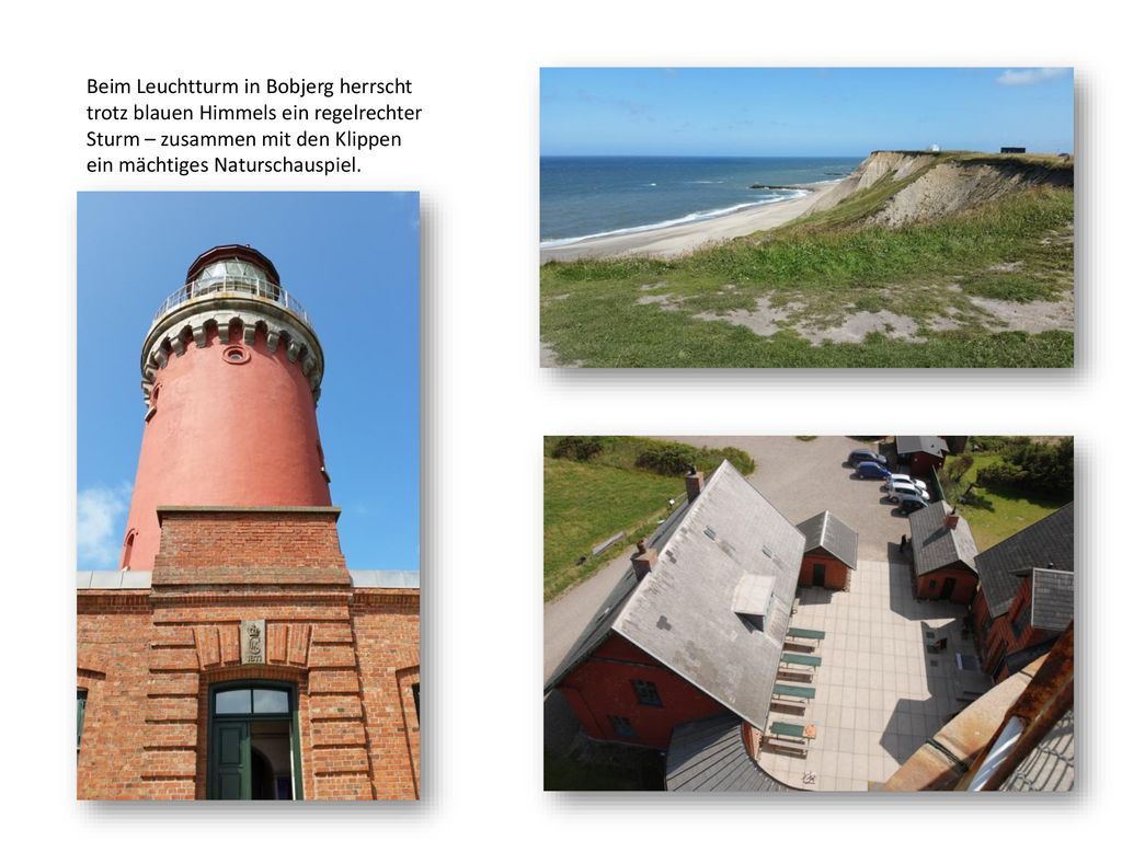Beim Leuchtturm in Bobjerg herrscht trotz blauen Himmels ein regelrechter Sturm – zusammen mit den Klippen ein mächtiges Naturschauspiel.