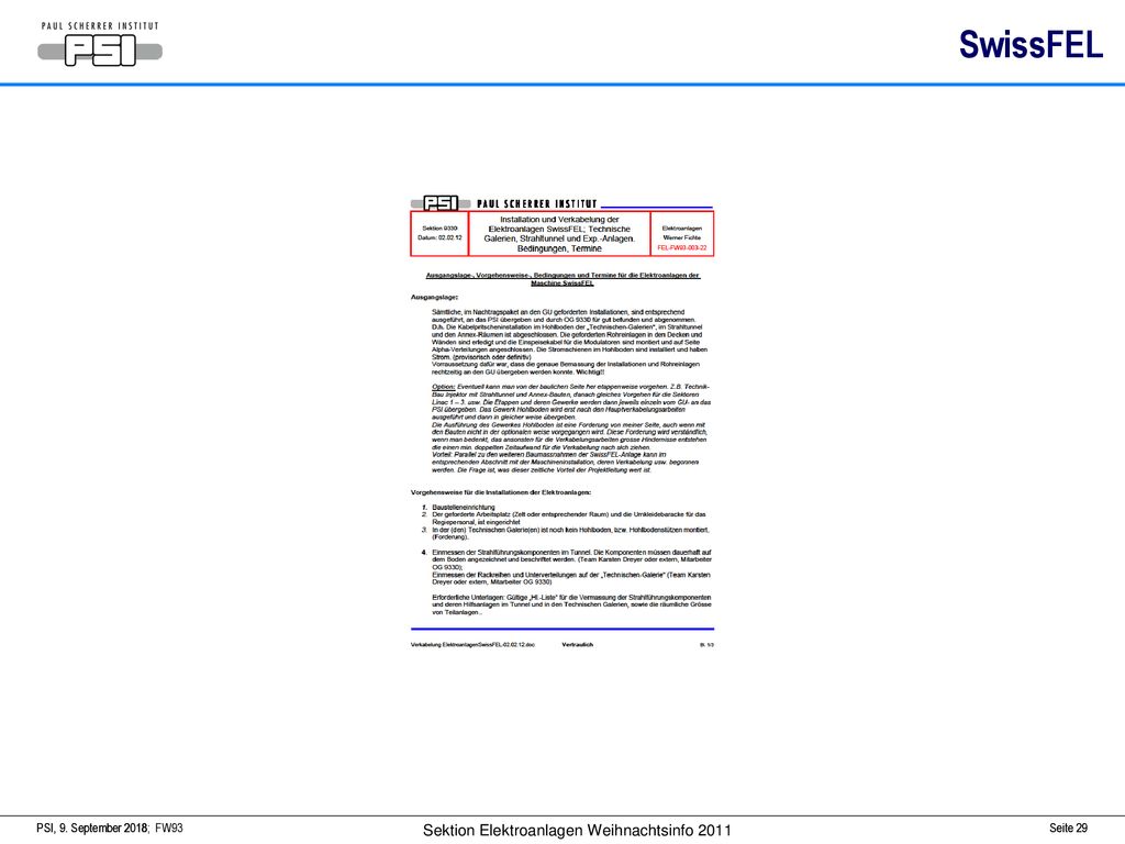 SwissFEL PSI, PSI, 9. September 2018; FW93 9. September 2018 Seite 29