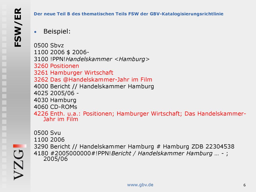 Der neue Teil B des thematischen Teils FSW der GBV-Katalogisierungsrichtlinie