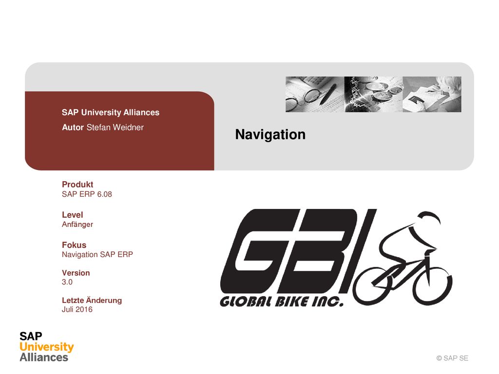 Navigation SAP University Alliances Autor Stefan Weidner Produkt Level