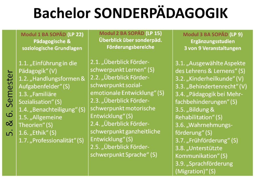 Studieninformation Bachelor Sonderpädagogik Lehramt (Stand ) - Ppt ...