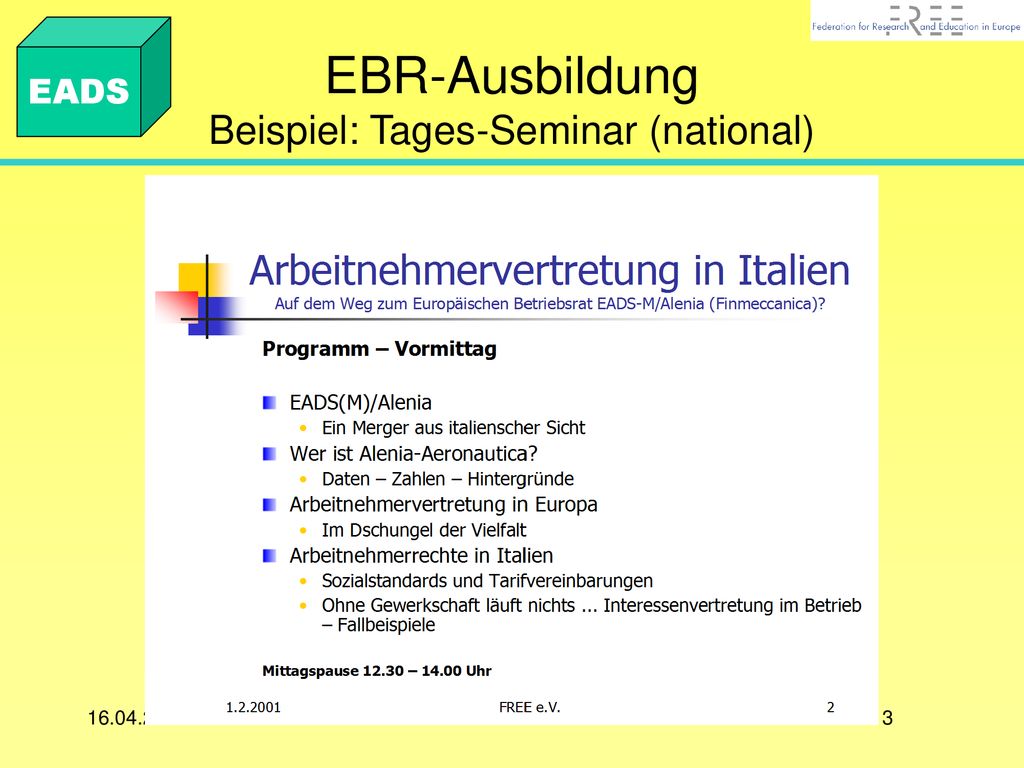 EBR-Ausbildung Beispiel: Tages-Seminar (national)