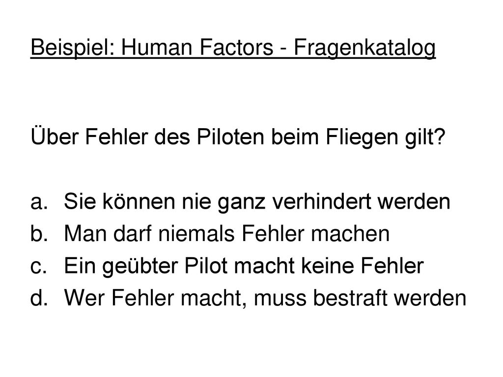 Beispiel: Human Factors - Fragenkatalog